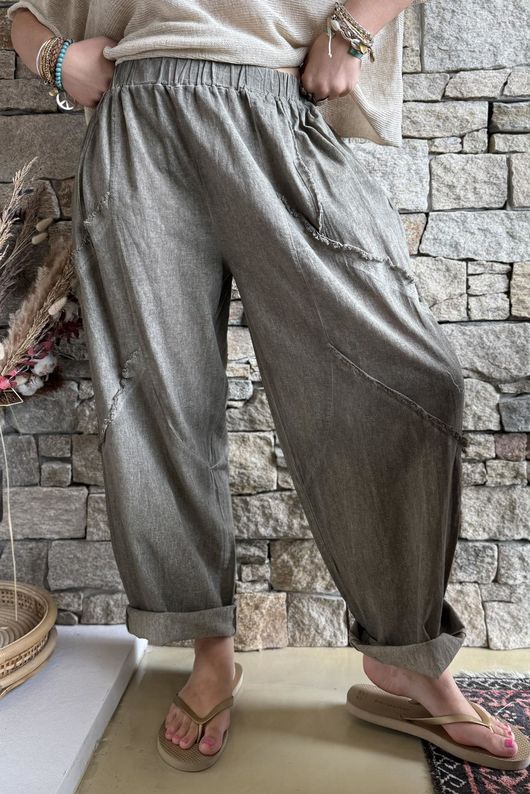 Rustic Nature Linen Blend Barrel Pant Washed Walnut
